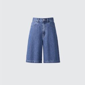 Uniqlo Women's Blue Jean Shorts - Denim Half Shorts, mustard shirt, bucket hat